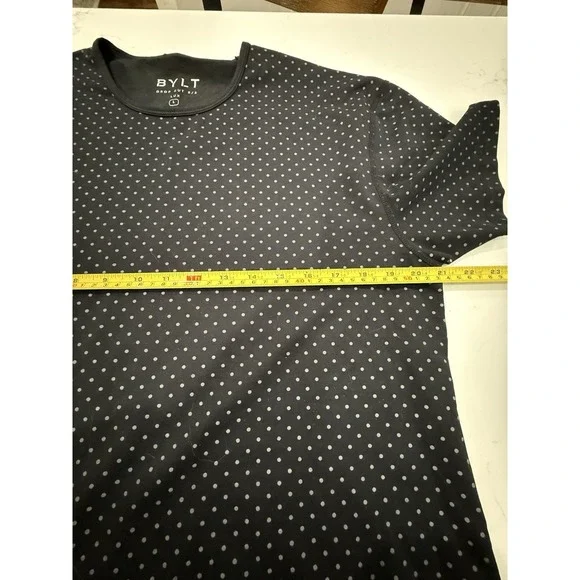 BYLT Shirt Mens Large Black T-Shirt Drop Cut Grey Polka Dot Lux Stretch Gym - Picture 6 of 8